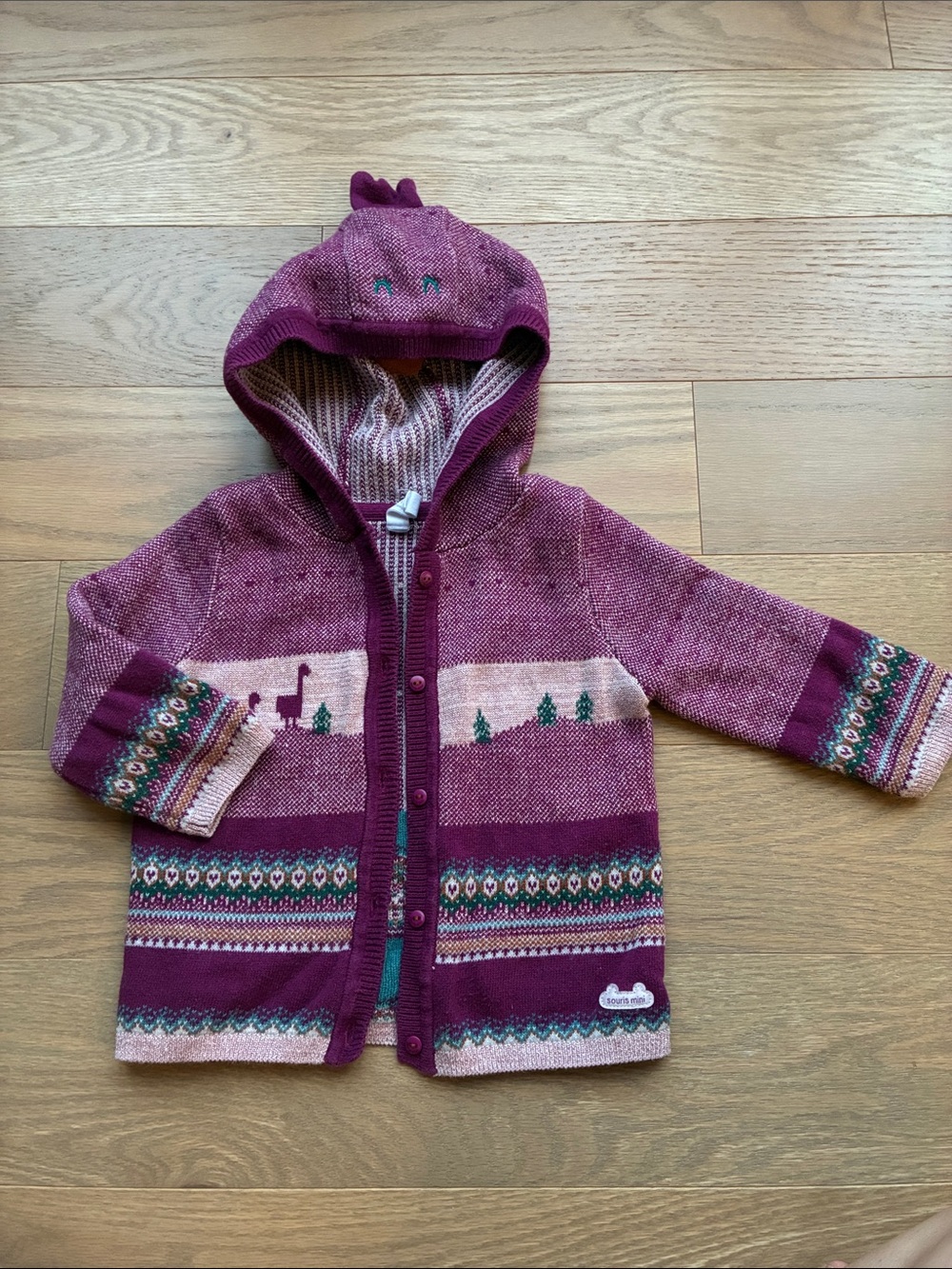 Souris Mini Kids Hooded Knit Cardigan Sweater - Purple & Pink